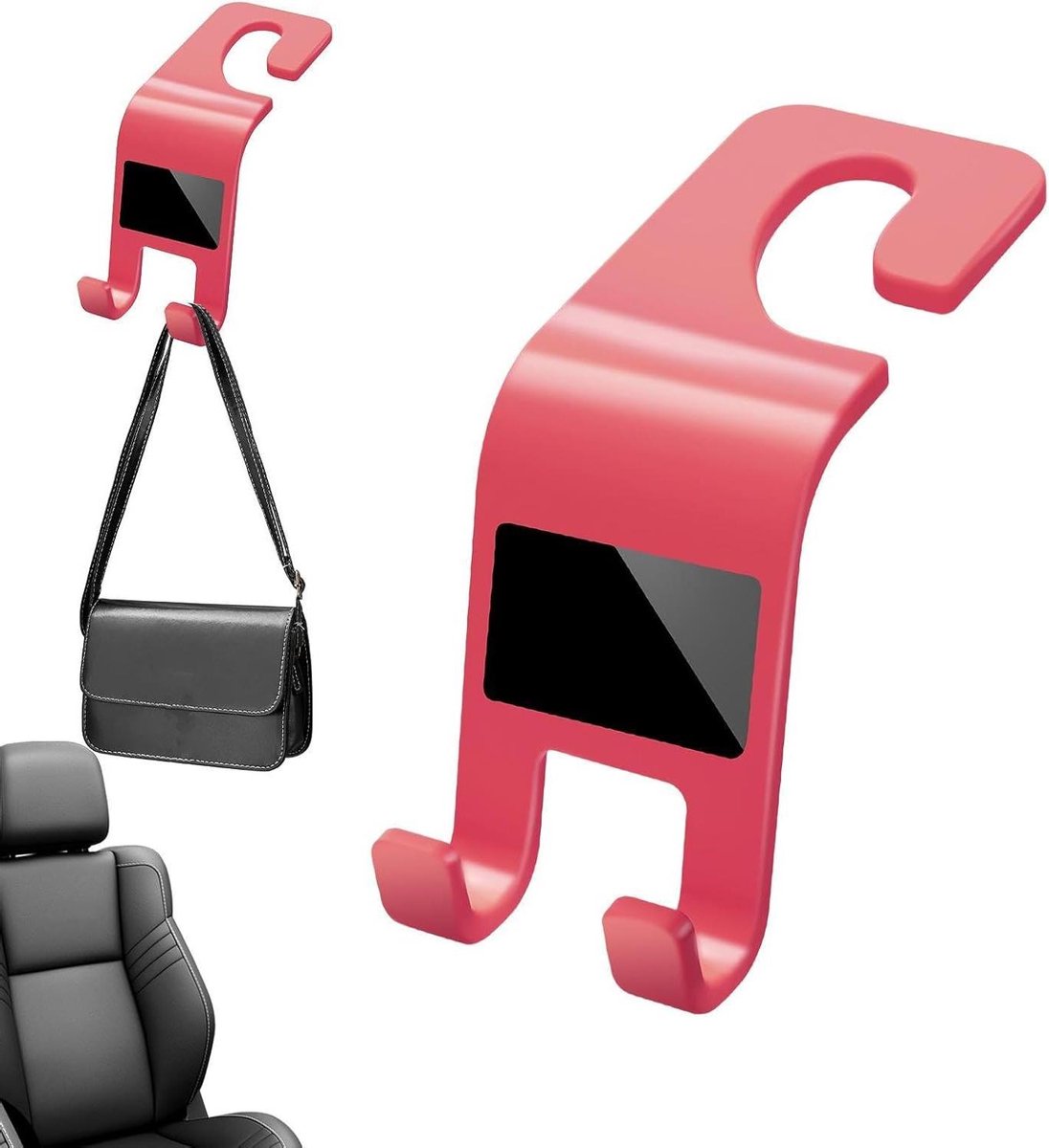 Autohaken - Hoofdsteun haken - Auto organiseren - Antislip ontwerp - 7 x 5 x 7 cm - Rood