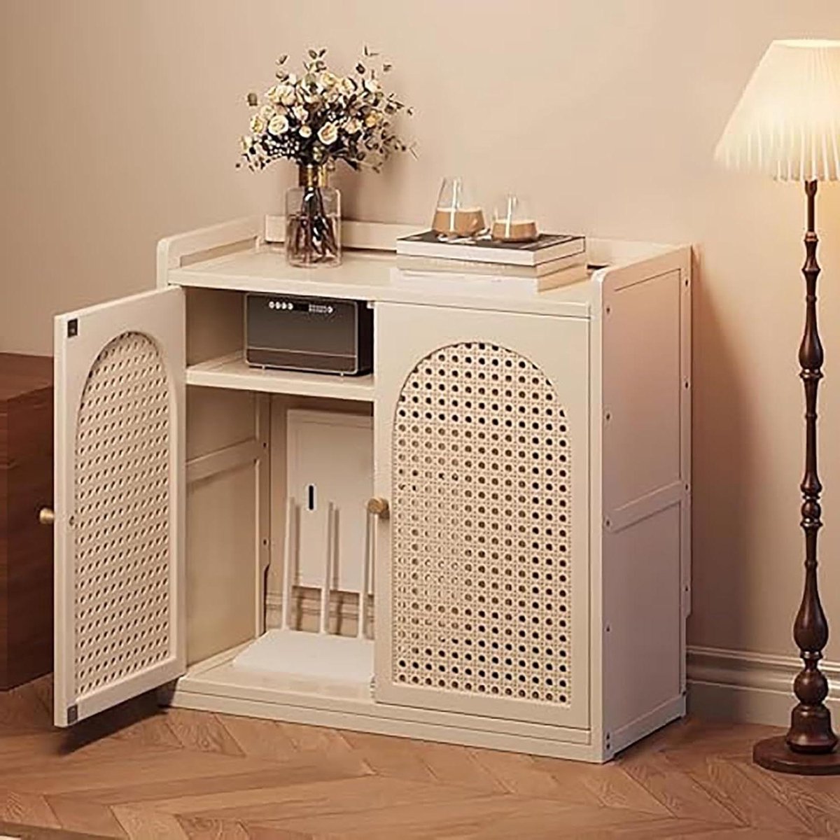 Router Opbergkast - Modem Organizer - Netwerkapparatuur Organiseren - Verstelbare Planken - 59 x 25 x 97 cm - Wit