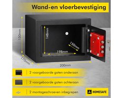 Homesafe HV15K Compacte Meubelkluis - Kleine Safe met Sleutelslot - Inbraakwerende Privékluis voor Geld, Sieraden en Paspoorten - Stalen Constructie incl. Montagebouten en Vloermat - Zwart RAL 9005