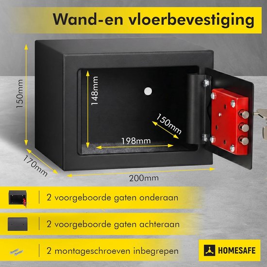 Coffre-fort Homesafe HV15K - Parois en acier de 1 mm - Porte en acier de 3 mm