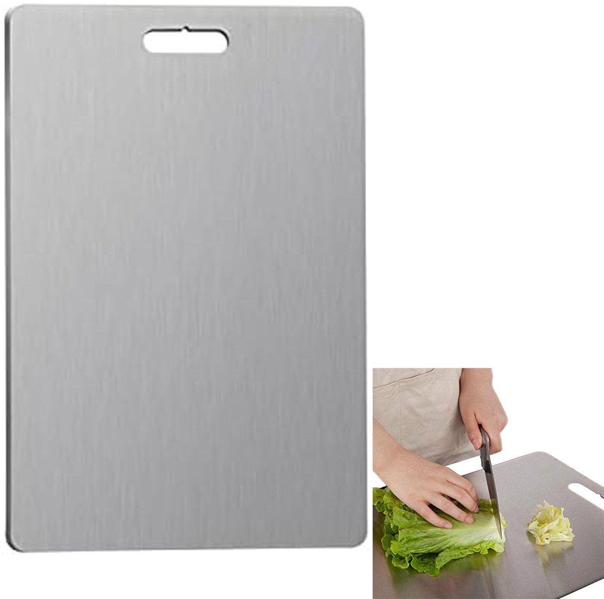 Wishdor Premium SUS-304 RVS Snijplank - Anti-Slip - Dubbelzijdig Kneedbord - 34x23 cm - Zilver