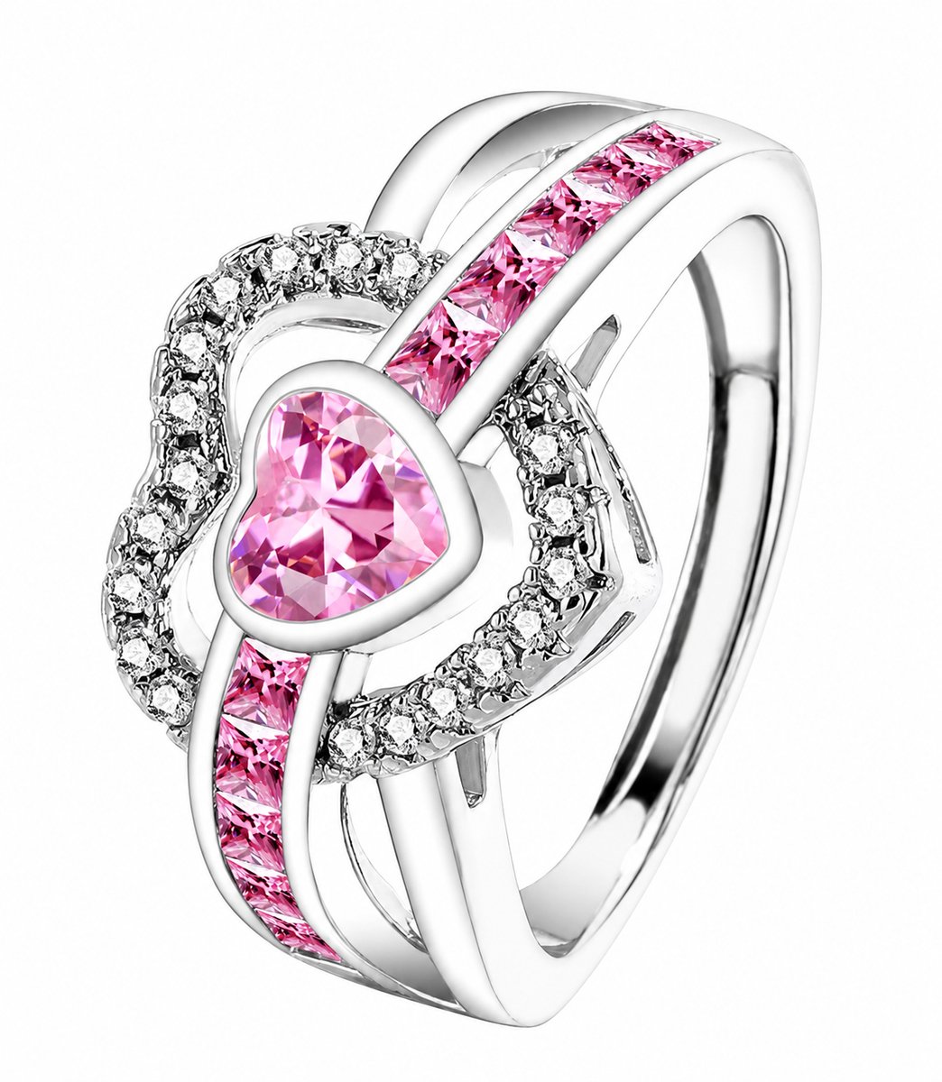 N3 Collecties Ring van 925 sterling zilver met een prachtige glanzende roze zirkoon steen voor dames
