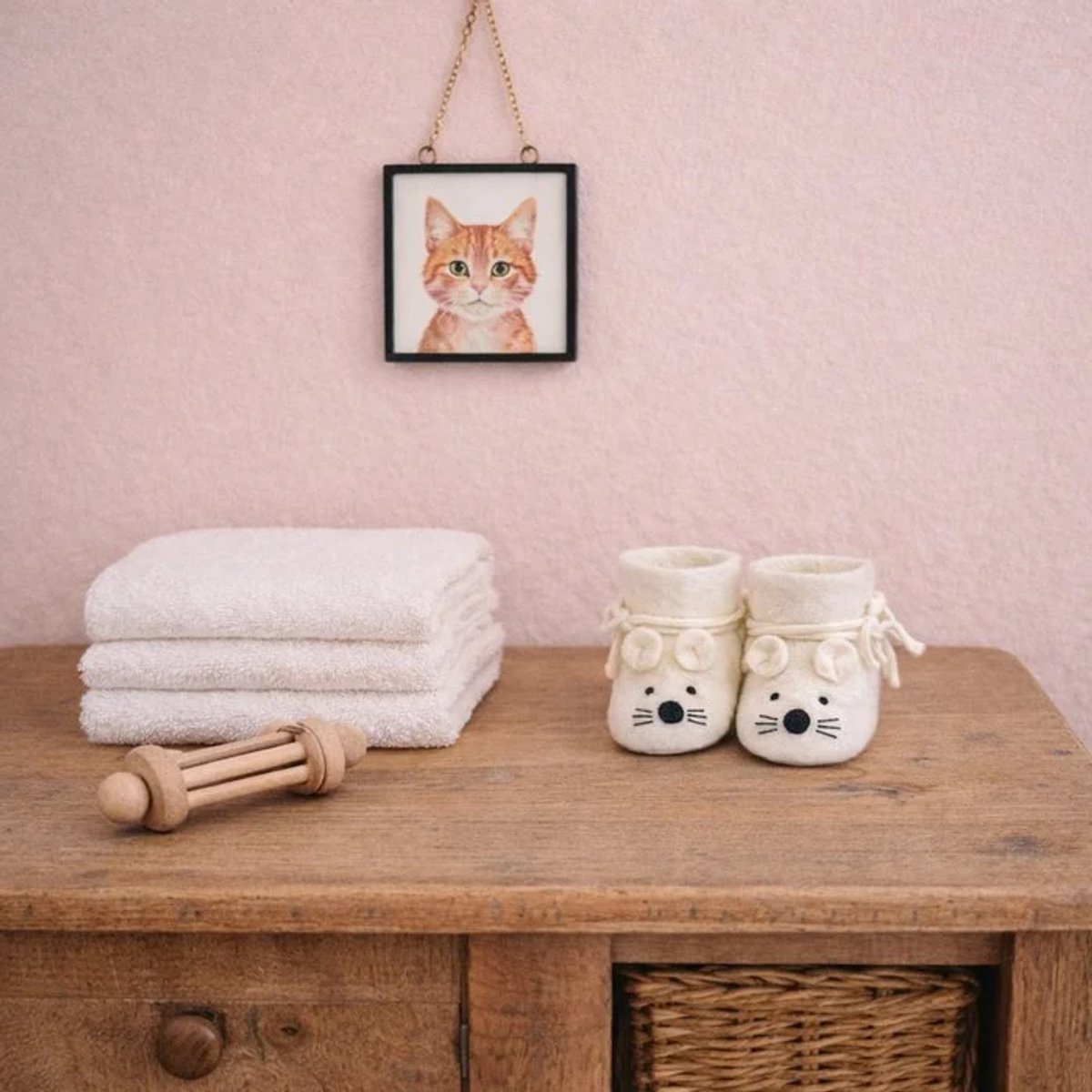 BeYoona babyslof wit - baby - babykleding - slofjes - vilt -  muis
