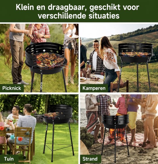Homelux Draagbare houtskoolgrill - Met windscherm - BBQ - Hoogte verstelbare - Driepoot campinggrill voor tuin - Balkon en buitengebruik van homelux — afbeelding 2