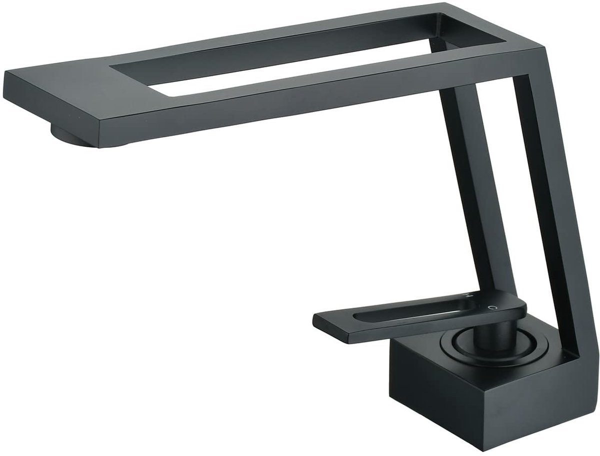 Cosensi- Badkamerkraan Modern Design - Zwarte Monobloc Kraan - Enkele Handgreep - Keramische Ventiel - 35-40 mm Montagegat - Inclusief Slangen - Wasbakkraan