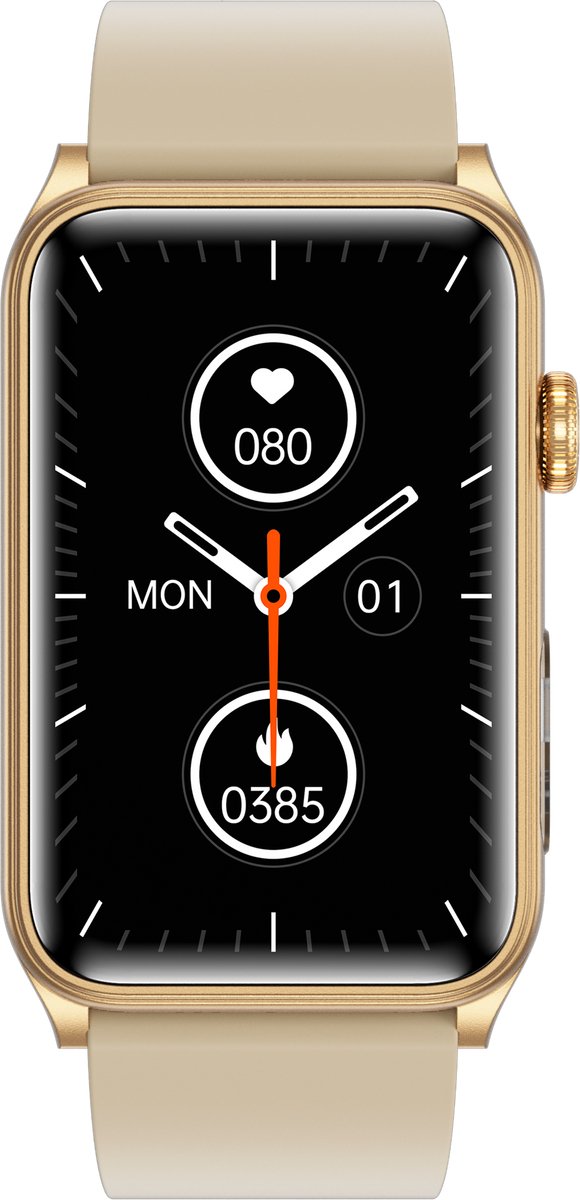 RAYOFI - Smartwatch - Nieuwe damessmartwatch 2026 - 1,57-inch sporthorloge - Hartslagmeting - Volledig touchscreen - Vierkant ontwerp - Stijlvol damessporthorloge - Goud - Compatibel met Android 5.0+ / iOS 10.0+
