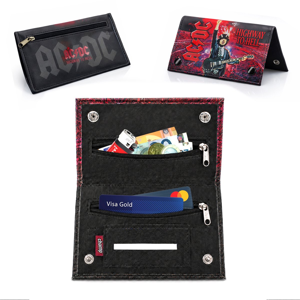 AC/DC Shag Etui - Tabak Etui - Kunstleer - 4 Vakken - Unisex - Rood