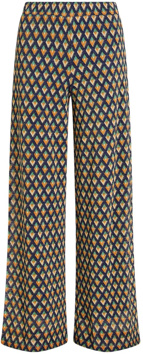 Dailygoods- Palazzo Broek Dames - Uitlopende Snit - Glitter-Jersey - Elastische Tailleband - Zachte Stretchstof - Grafische Print
