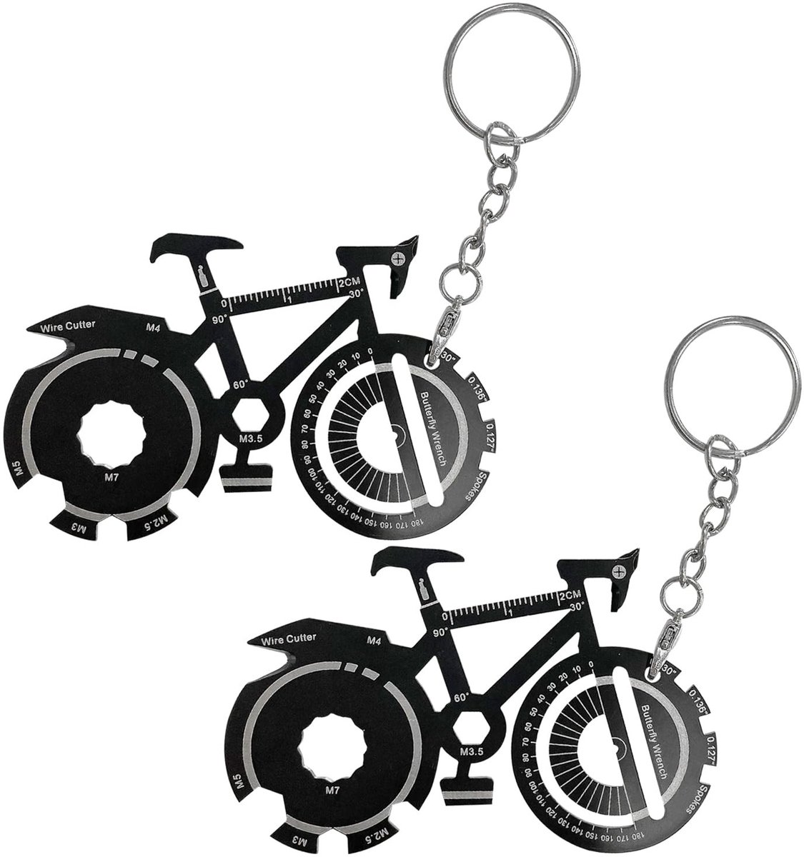 Dailygoods- Fietsflesopener 2 stuks - Roestvrij Staal - Multifunctioneel - Sleutelhanger - Creatief Cadeau - Zwart 9 x 5,65 cm