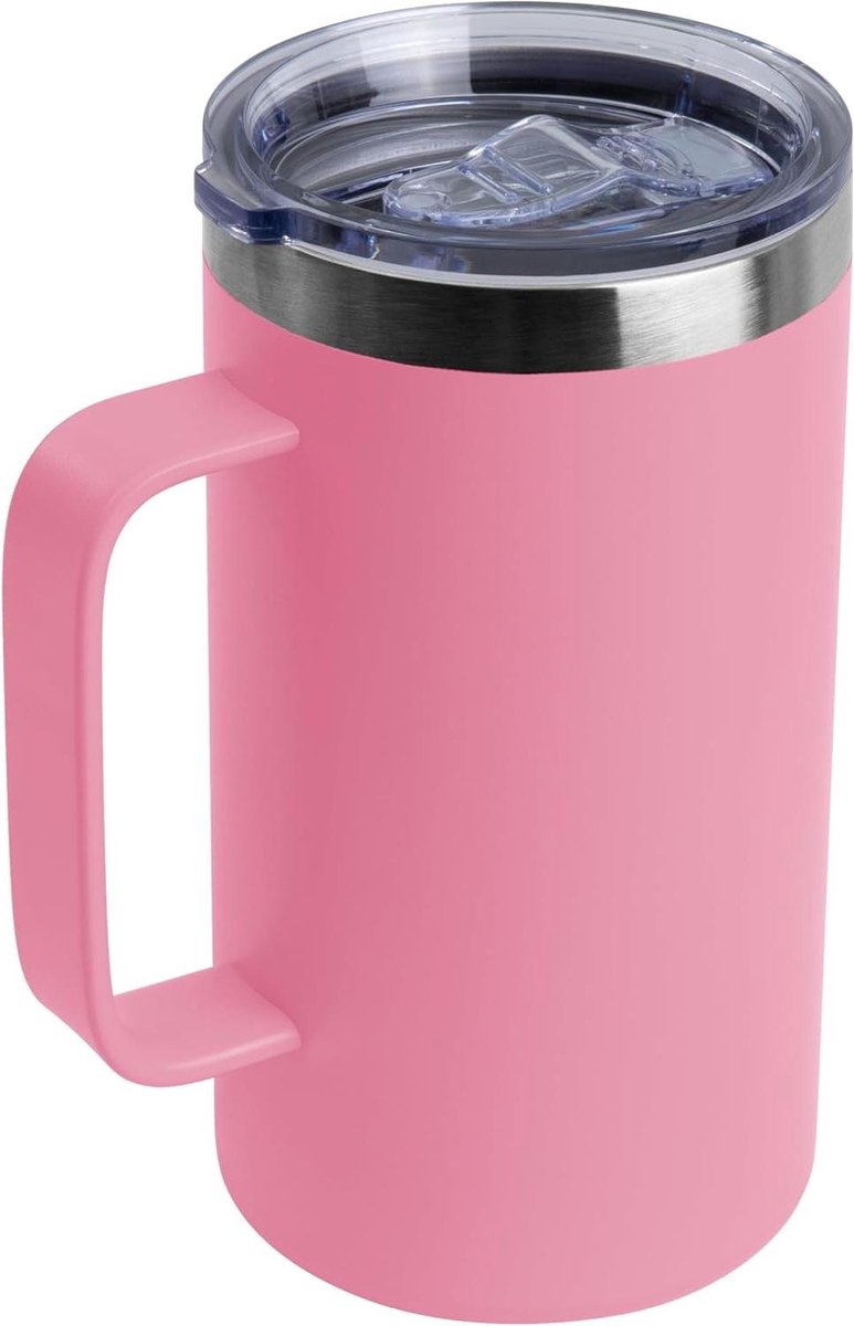 Geïsoleerde Mok - Koffiebeker - Drinken Onderweg - Lekvrij Deksel - 680 ml - Roze