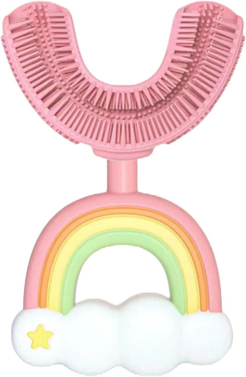 Kinder Tandenborstel - U-vormig Borstel - Tandhygiëne Leren - Zachte Siliconen Borstels - 5.3 x 2 x 8.3 cm - Regenboog