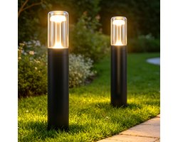 NETTLIFE LED Tuinweglamp 2 stuks - Glazen Paallamp - IP65 Weerbestendig - Zwart - 40 cm - 10W - 3000K Warmwit Licht - Decoratieve Buitenverlichting - Balkon