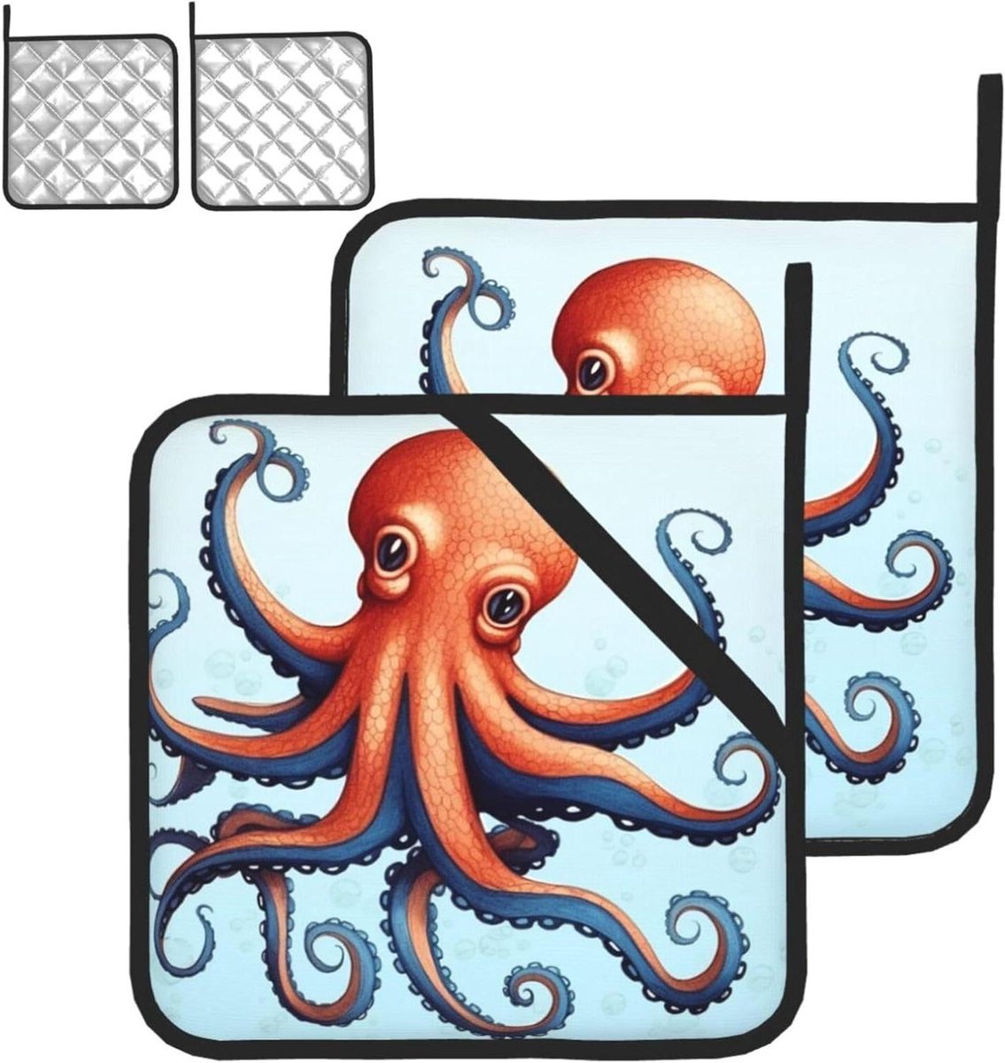 Pannenlap Set - Ovenwanten - Keuken Bescherming - Hittebestendig Materiaal - 20 x 20 cm - Octopus