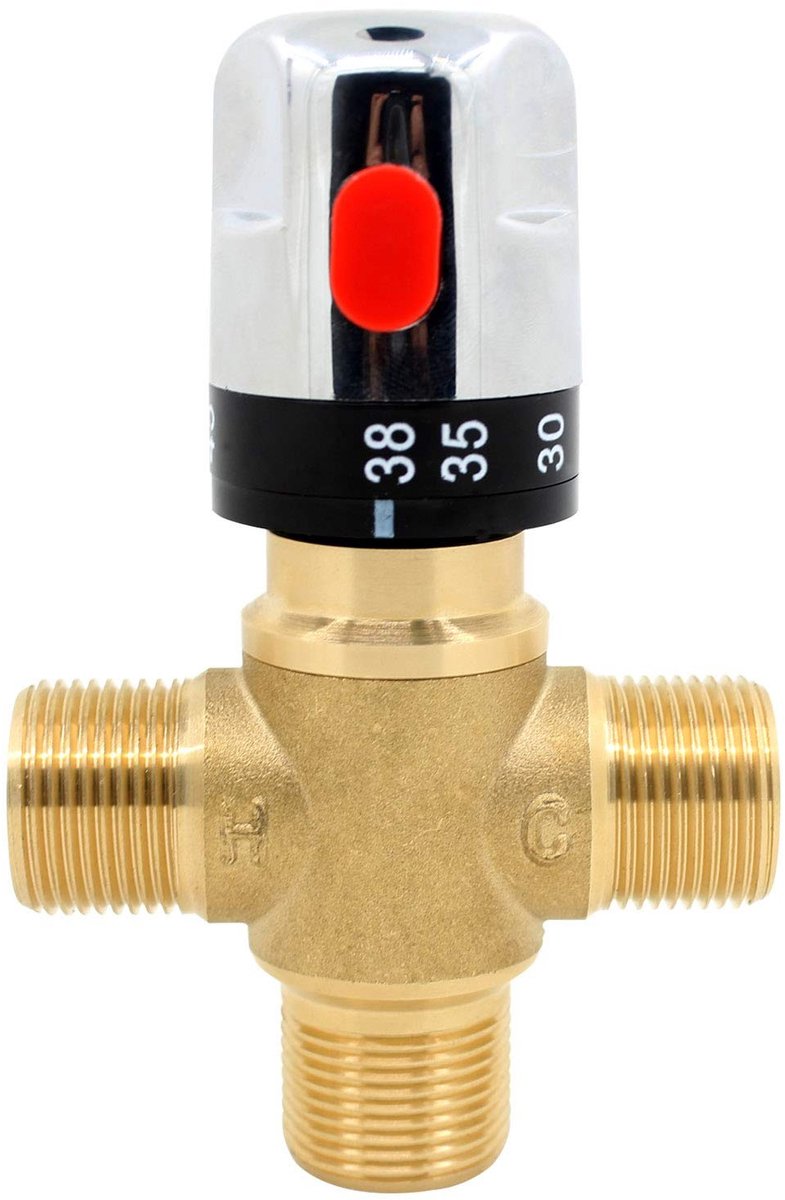 JHUBERS- Thermostaatkraan 3/4 inch - Mengkraan Douche - Thermostaatkraan Bad - Mengkraan Wastafel - Thermostaatknop - Schokbestendig ontwerp