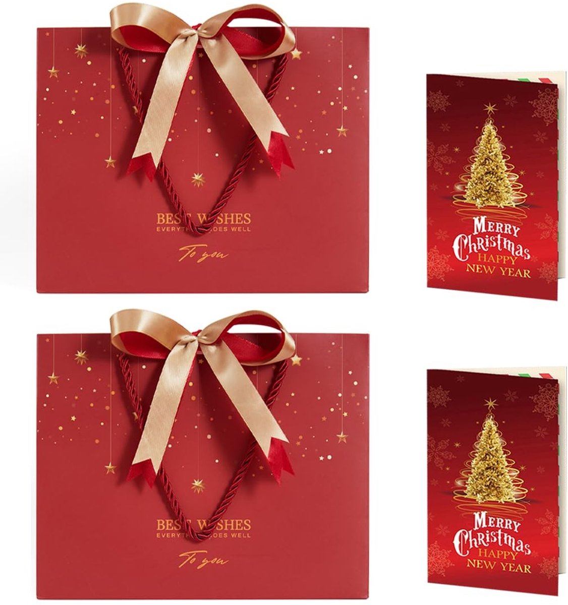 JHUBERS- Geschenkzakjes met handvat - 2 Papieren Zakjes 25 x 20 x 12 cm - Cadeautasjes - Verpakking - Wenskaarten - Waterdicht en Stevig - Cadeauzakjes