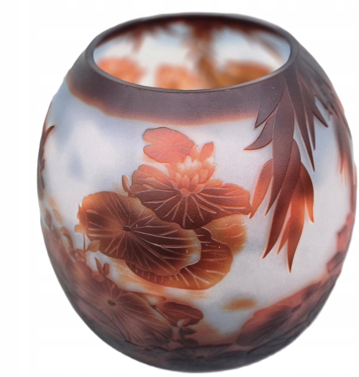 Handgemaakte Cameo Glazen Vaas 'Water Lily Pond' - Art Nouveau Stijl