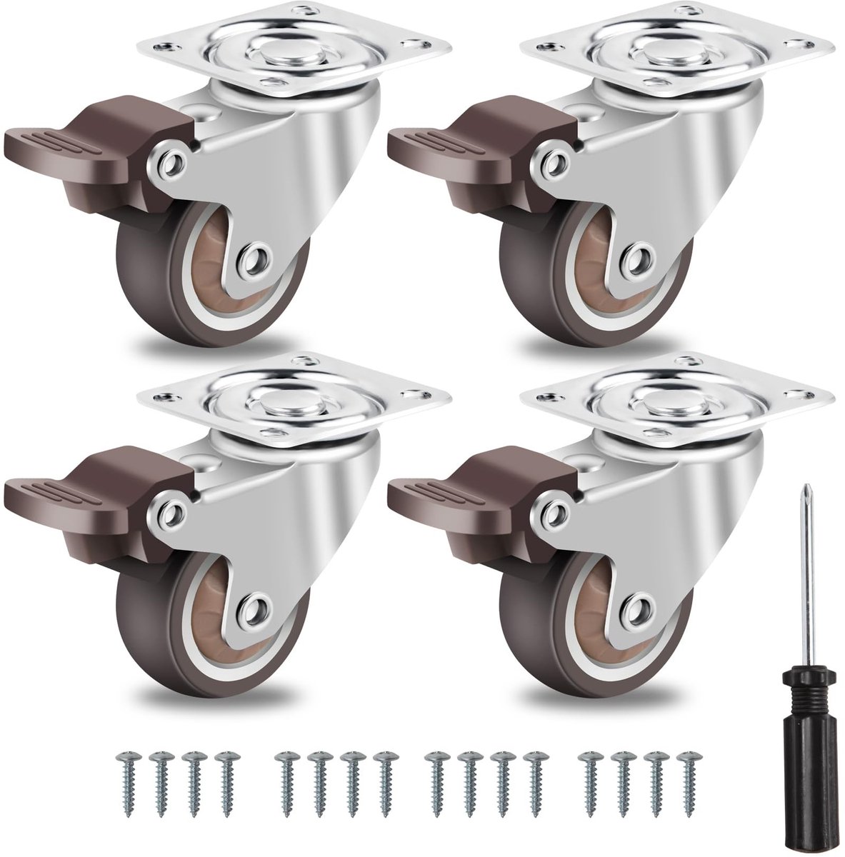 BRENZOOS- Zwenkwielen Heavy Duty - Zwenkwielen met Rem - Meubelwielen - Zwenkwielen Set van 4 - Rubber Wielen - Laadcapaciteit 272 kg