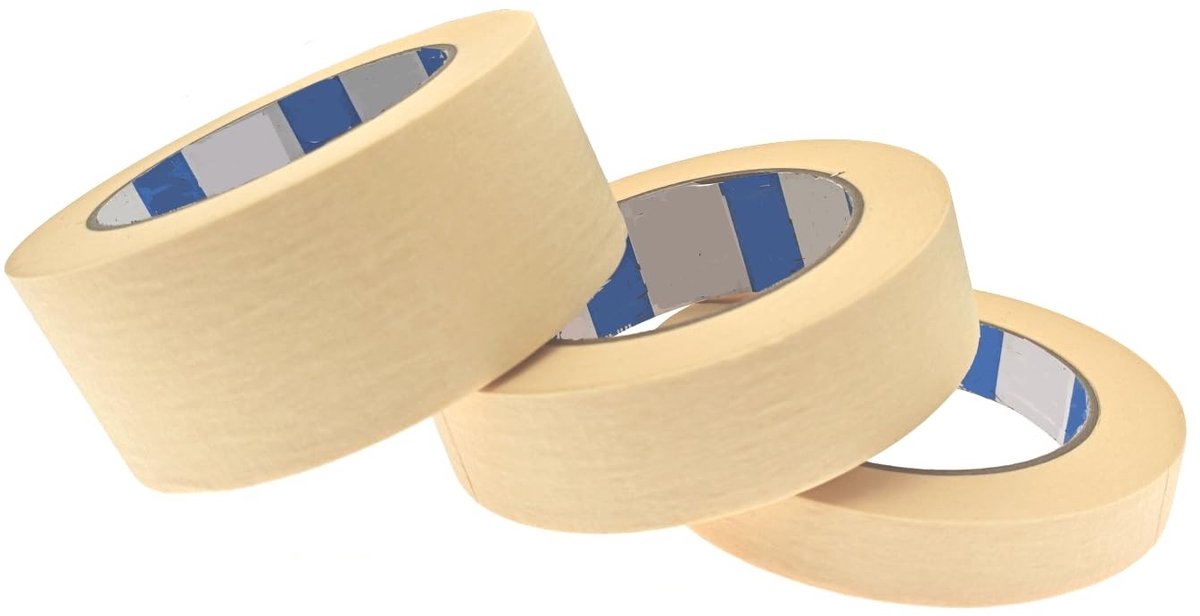 BRENZOOS- Afplaktape 50 m - 18 mm / 30 mm / 48 mm - Laag hechtend - Schilderstape - Decoratietape - Voor schone verf lijnen - Maskingtape