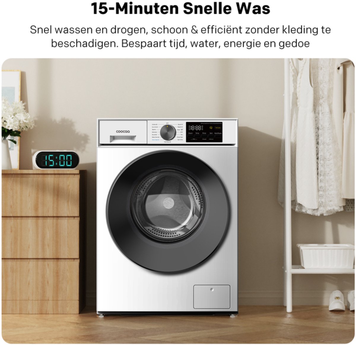 coocaa Galaxy A3-serie voorlader-wasmachine, 7 kg, BLDC-motor, A-10% energieklasse, bacterieverwijderingssysteem, stoomwassen, snelwas 15 min,