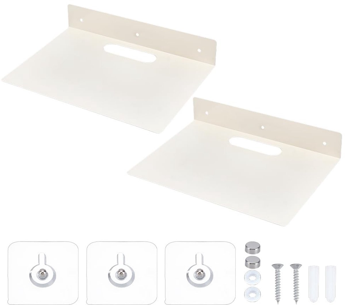 BRENZOOS - Set van 2 Drijvende Metalen Planken voor Wandmontage, Beige
