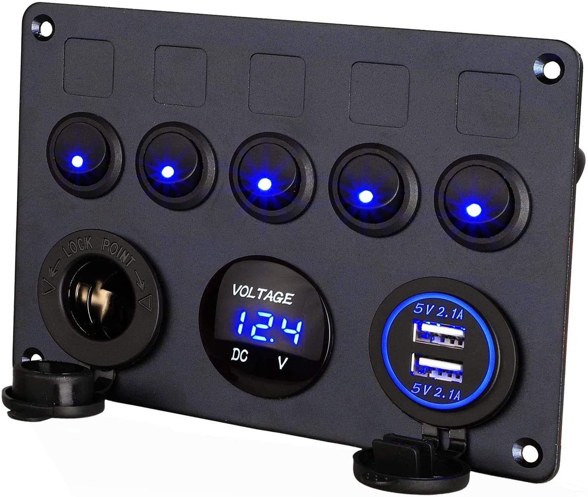 JHUBERS - Schakelpaneel - 12V/24V schakelpaneel met tuimelschakelaars - USB-oplaadpunt - Waterdicht - Geschikt voor boot camper auto vracht...