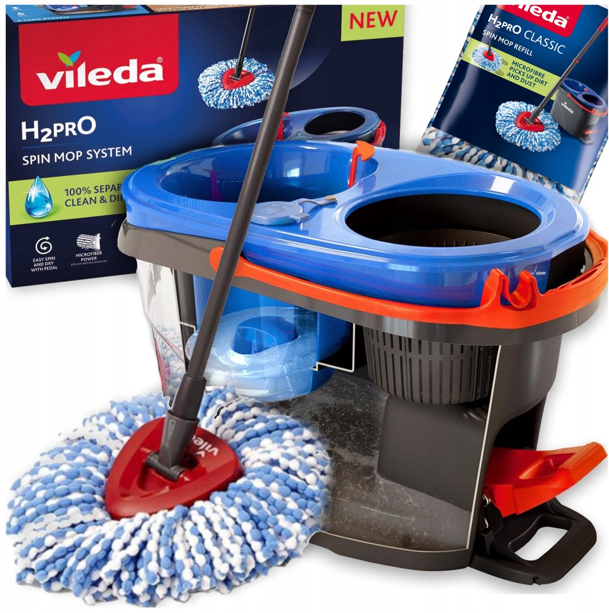 Vileda H2prO Draaibare Dweil met 2-kamers emmer - Schoon en droog