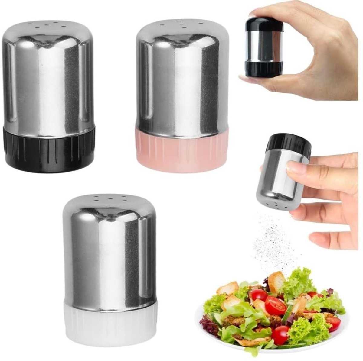 SMOAKEZ- Zoutvaatje Mini - 3 Stuks - Roestvrij Staal - Draagbaar - Lichtgewicht - Duurzaam - Geschikt voor Lunchbox - Kruidenvaatje