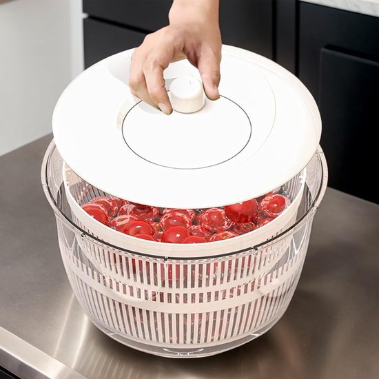 Fruit Spinner - Groente Wasmachine - Salade Bereiden - Hand Crank Bediening - 25 cm - Wit — afbeelding 3