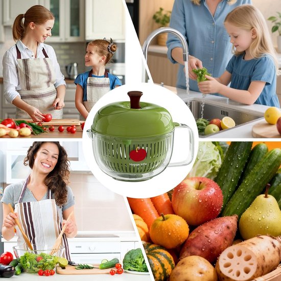 Fruitwasser Kom - Groente Slinger - Verse Salades Maken - Wiebelvrij Droogproces - 23 x 23 x 18 cm - Groen — afbeelding 4