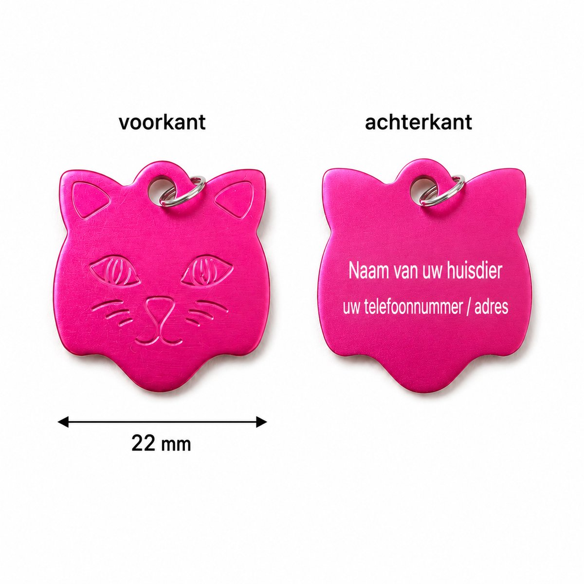Roze Katten Naamplaatje voor Huisdier – Gepersonaliseerde Kattenpenning met Naam, Telefoonnummer of Adres – Aluminium ID Tag / Adresplaatje voor Kat, Kitten en Halsband – 22 mm