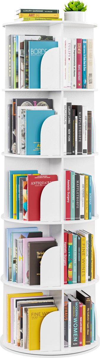 SpaceAid - 5-laags Roterende Boekenkast - 360° Draaibaar - Hoekorganizer - Wit