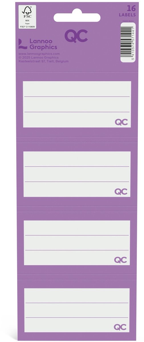QC COLOUR zelfklevende schooletiketten - paars - set van 16 stuks