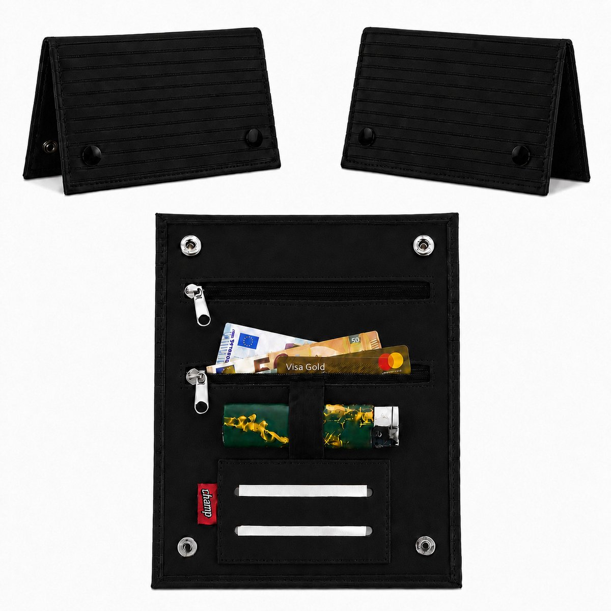 Champ Shag Etui - Tabak Etui - 4 vakken - Gewatteerd - Sigarettenhouder - Black