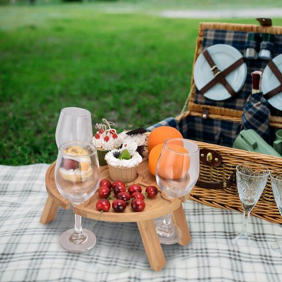 Outdoor Wijntafel Opvouwbare Draagbare Houten Picknicktafel Lage Picknicktafel met Wijnglas Houder voor Wandelen Camping Outdoor Diner van OutDoor — afbeelding 4