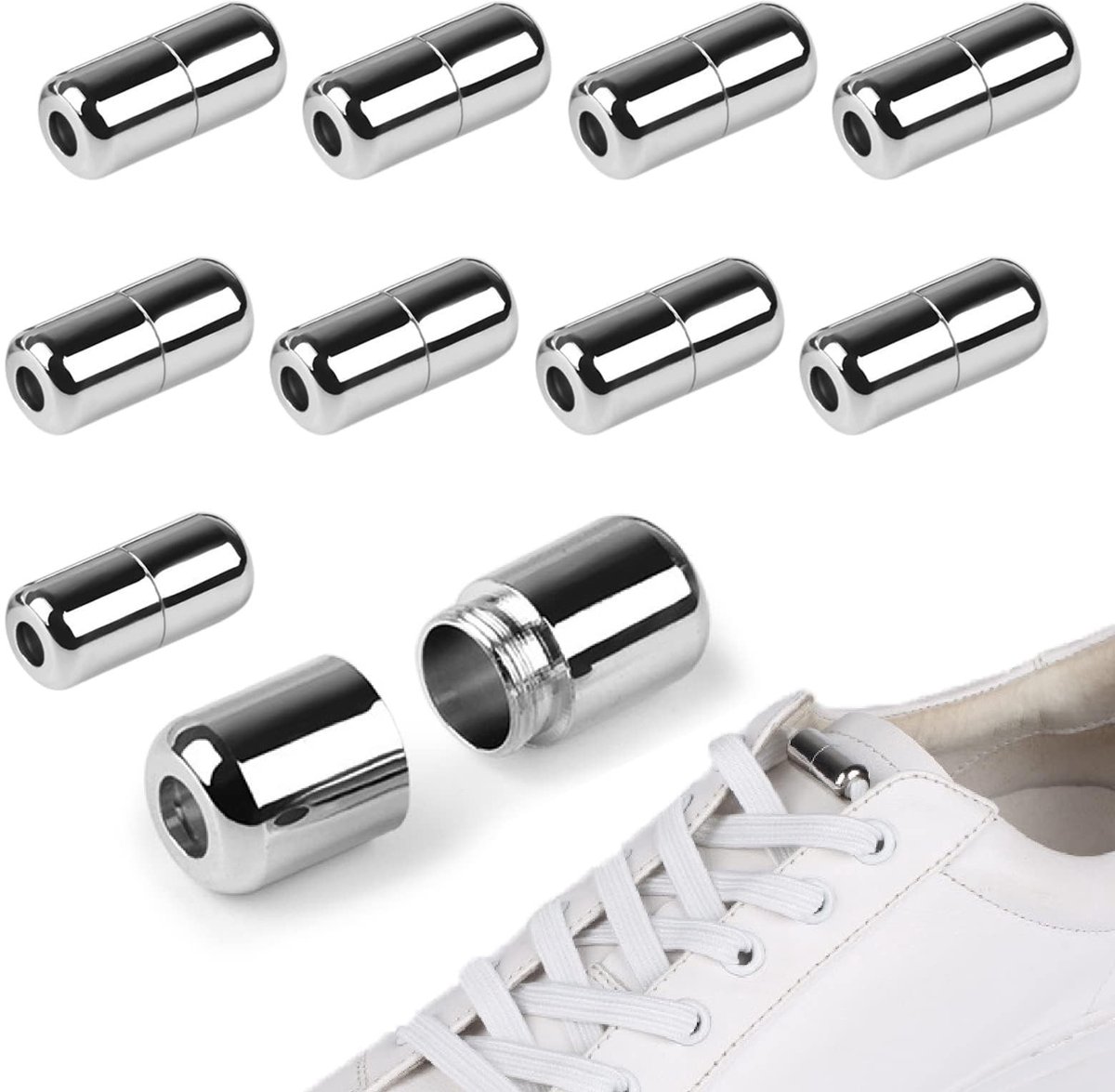 Dailygoods - Elastische Veters - Snelsluiting - Zilver - Vervangingsveters - Geschikt voor Schoenen - 10 Stuks