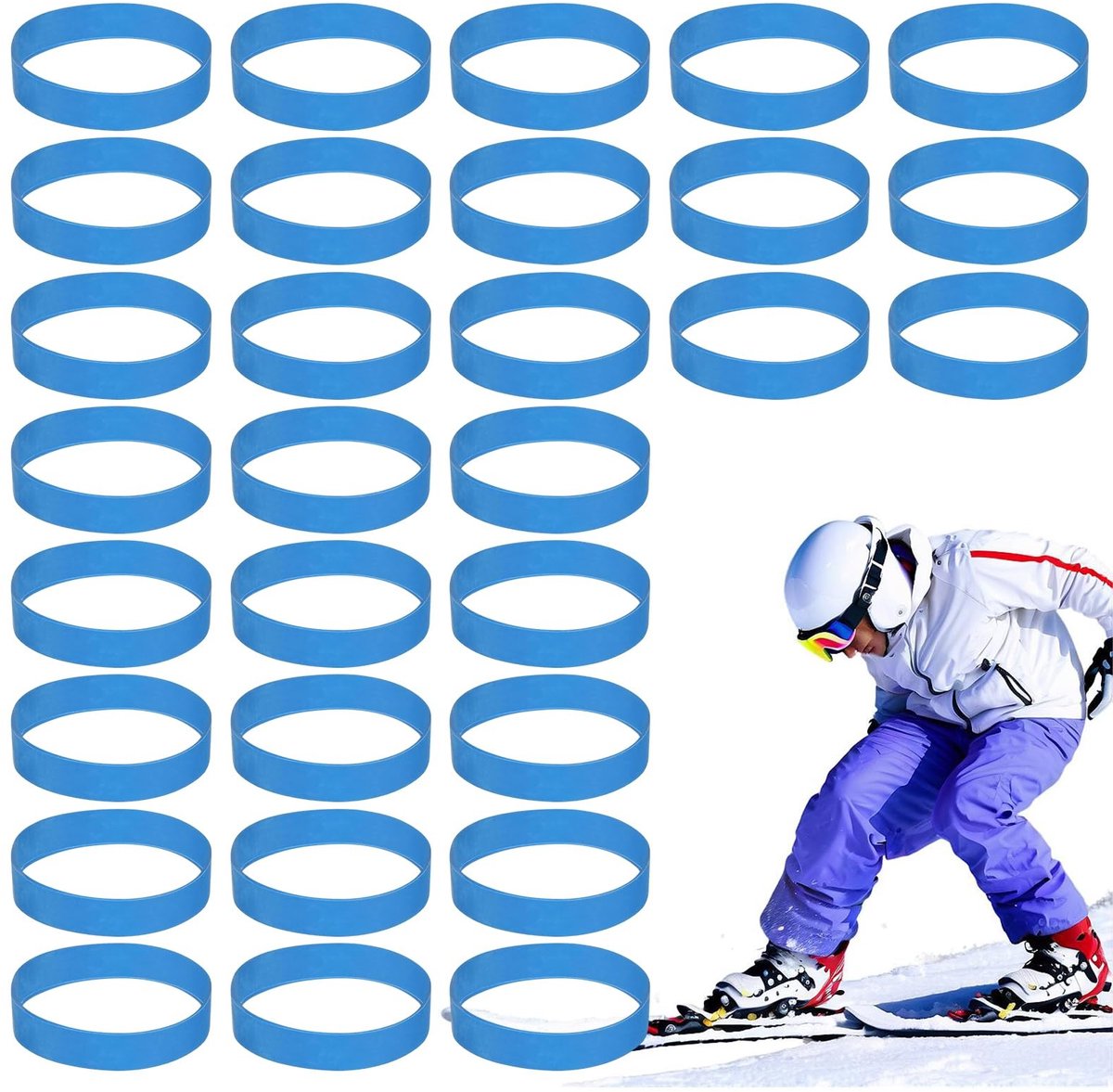 Dailygoods- Remgordelbinding 30 Stuks - Blauw - Snowboardbinding - Skiaccessoires - Elastische Rubber - Duurzaam Materiaal - Skiremming