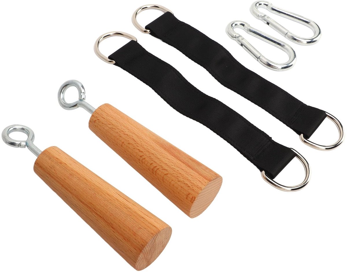 Dailygoods- Pull Up Grips Houten - Vinger Krachttrainer - Krachttraining - Trainingsapparatuur - Roestvrij Staal - 2 Stuks - Fitness Grips
