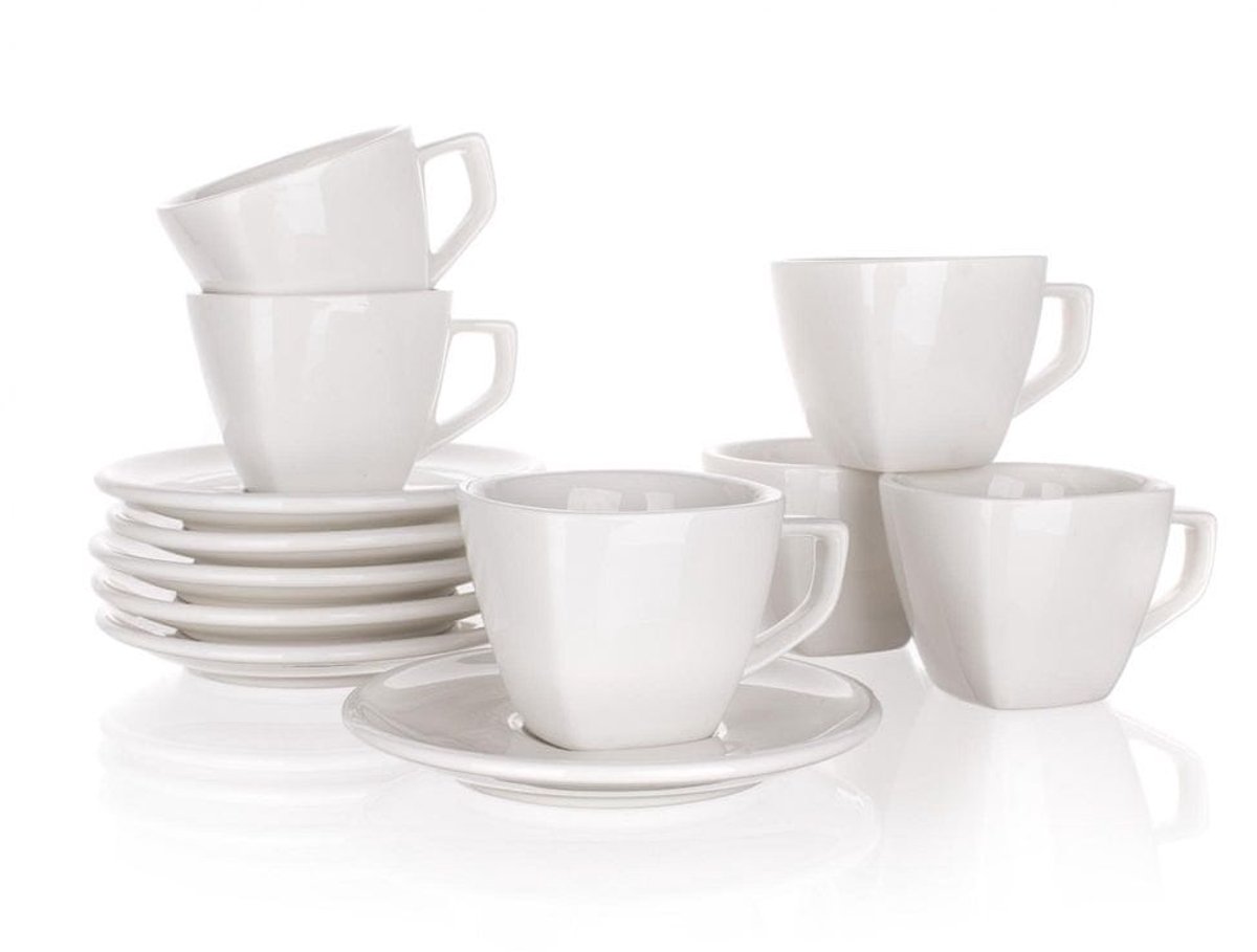 Banket Porseleinen Kopjes met Schotels, 250ml, 12 Delig, Wit