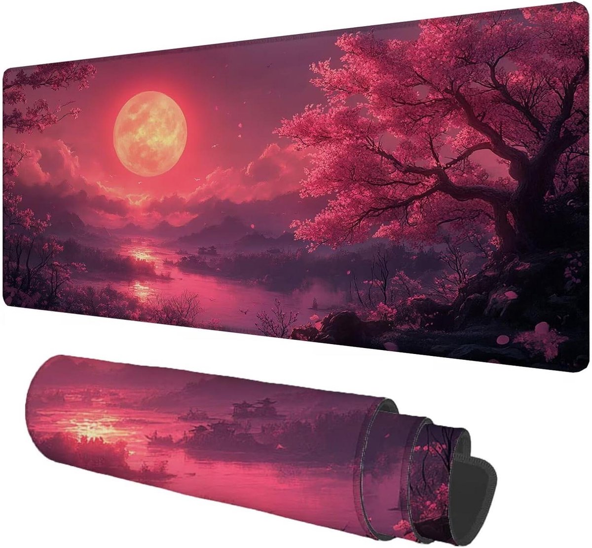 Grote Muismat - Bureauonderlegger XXL - Bureau Beschermen - Antislip Rubber - 800 x 400 mm - Landschap Maan