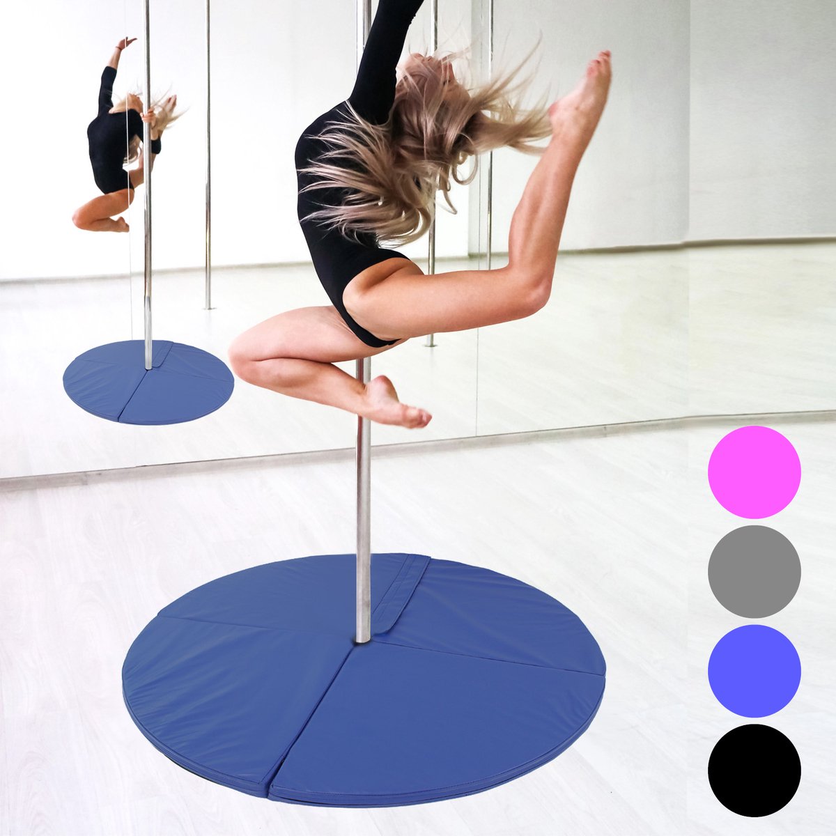 TRUTZHOLM - Pole Dance Valmat - 5 cm Dik - Ø 120 cm - Blauw - Opvouwbare Paaldansmat - Professionele Beschermmat