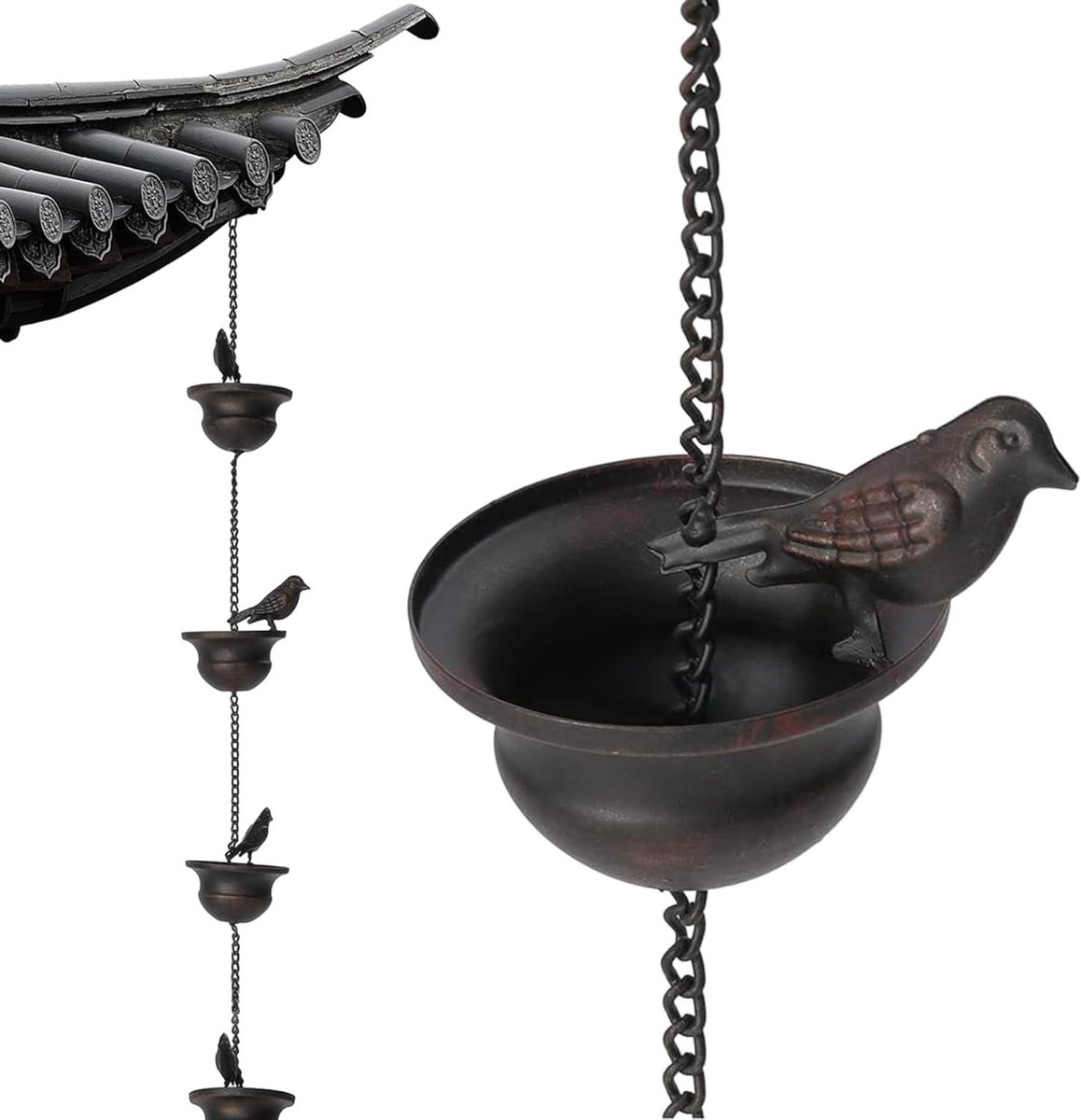 Regenketting Tuin - Decoratieve Ketting - Water Leiden - 8 Vogelbadjes - 24 Meter - Metaal