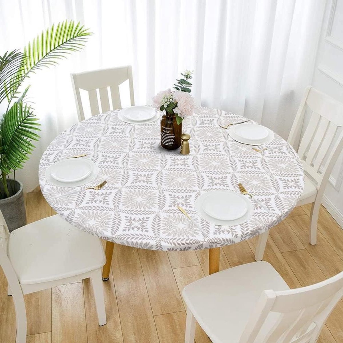 Ronde Tafelhoes - Elastischehoes Tafel - Bescherming Tafel - Waterproof Vinyl - 80 cm - Stijl O