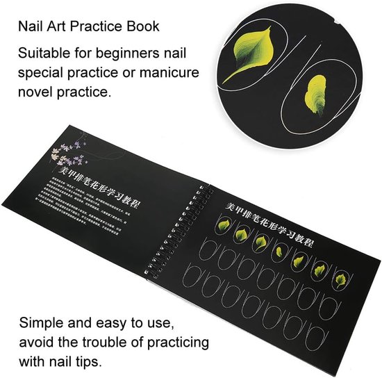 Nagel Oefenboek - Tekenen Sjabloon - Nagelkunst Leren - Kostenbesparend Oefenen - 30 x 20 cm - Zwart — afbeelding 4
