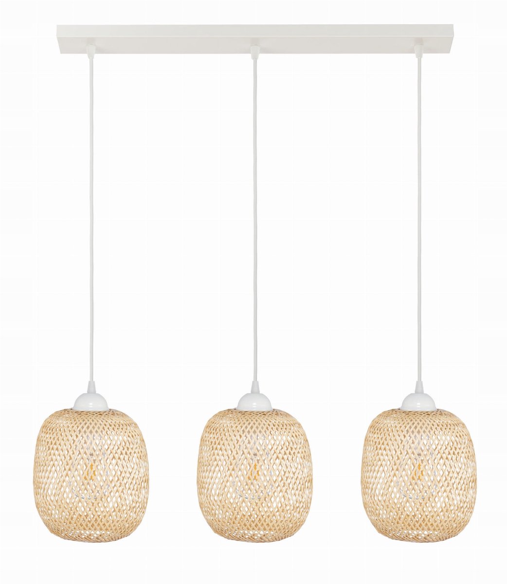 Wit Witte Bamboe Boho Hanglamp 3xE27 - Stijlvol & Modern