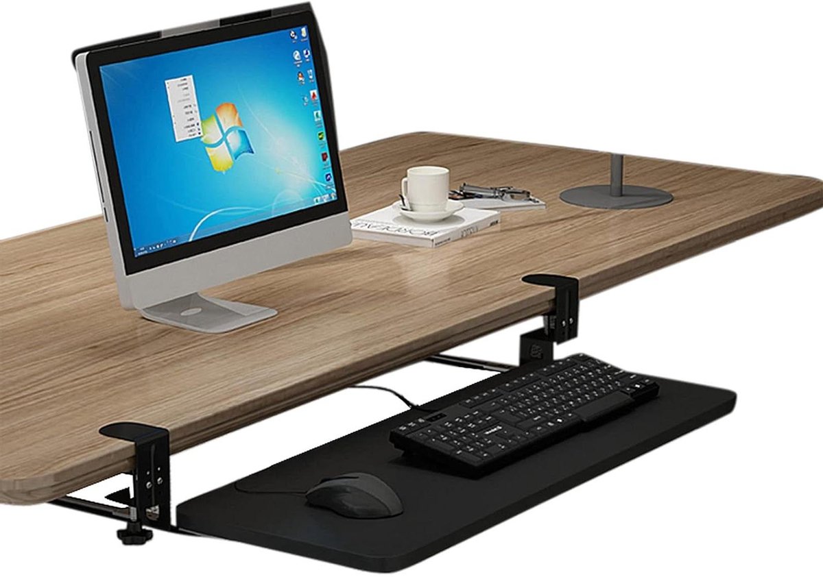 Keyboard Tray - Desk Extender - Ergonomisch Werken - Zonder Boren - Tot 75 cm - Zwart