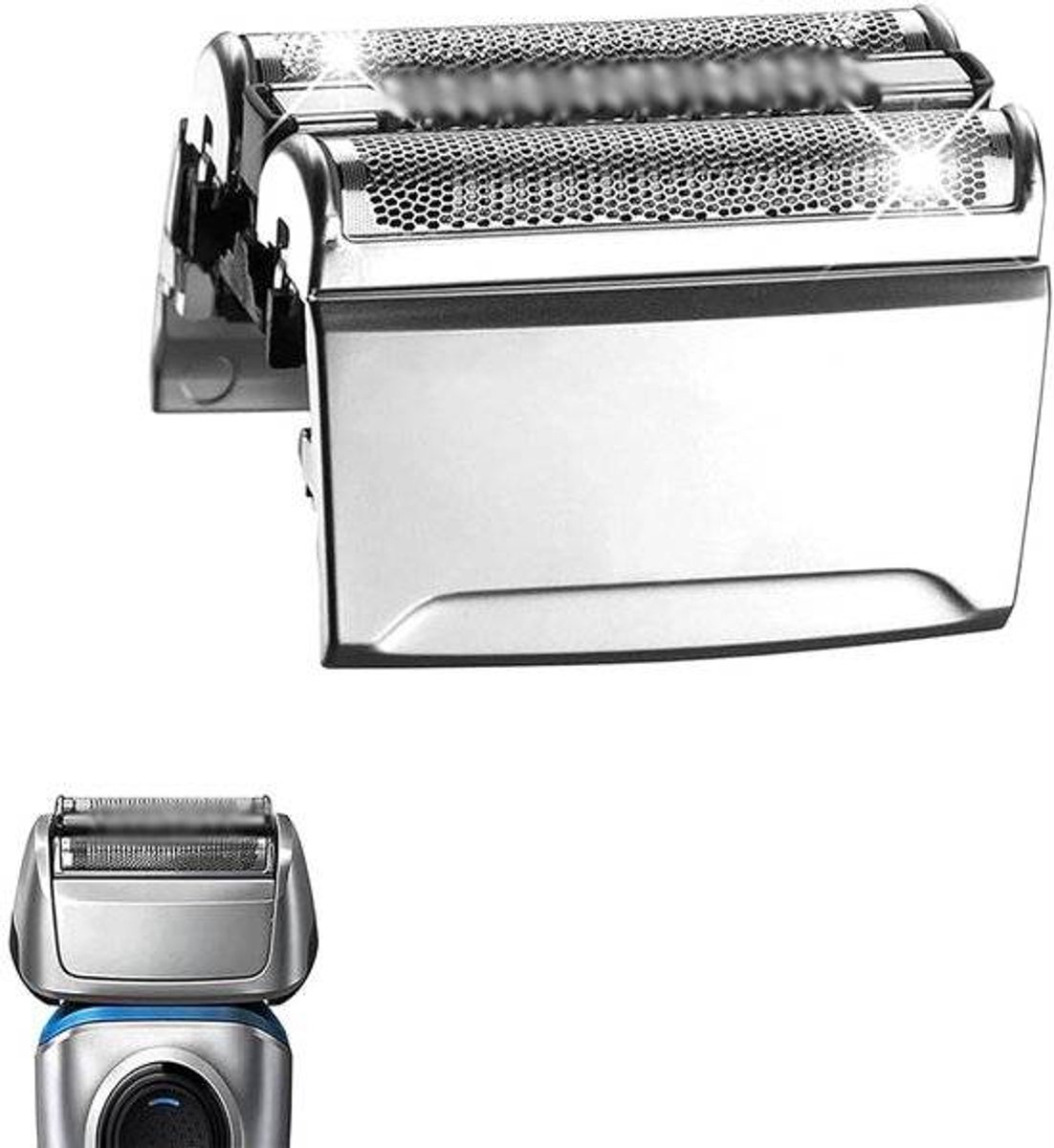 Een verpakking met vervangende scheerbladen, Geschikt voor de 83M serie 8 scheerbladen, Geschikt voor de Braun serie vervangende scheerkoppen, Geschikt voor de Braun S8 vervangende scheerkoppen.