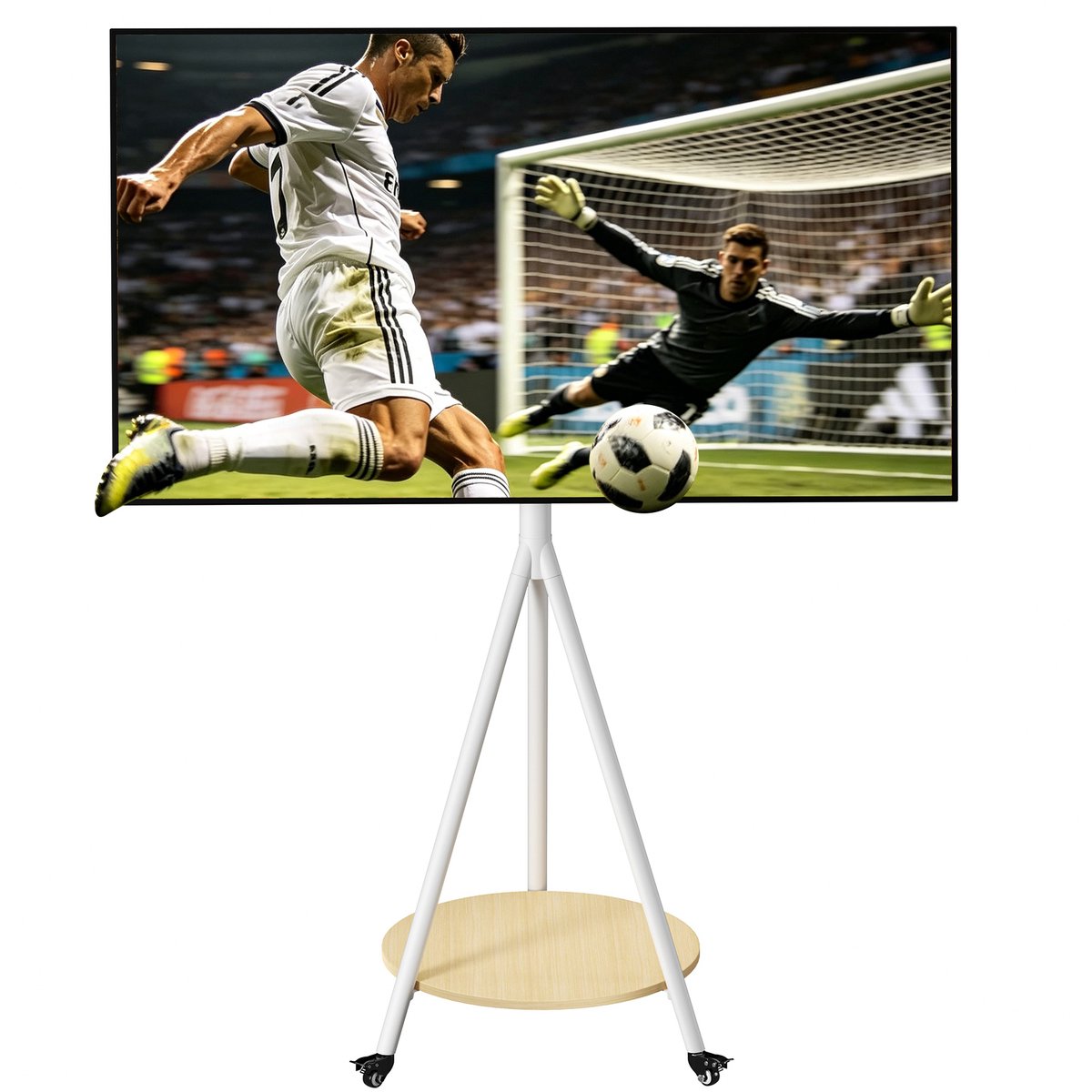 Mobiele TV Standaard met Wielen 40-75 Inch – In Hoogte Verstelbaar – Houten Opbergplank