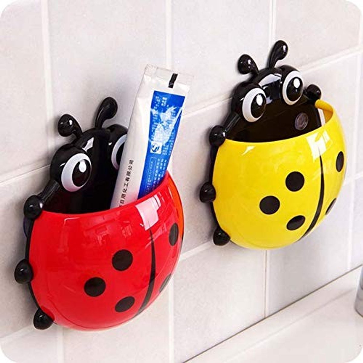Dailygoods- Tandenborstelhouder Cartoon Lieveheersbeestje - Antislip Zuignap - Kunststof - Decoratie - Voor Kinderen - 1 Stuk - Tandenborstelstandaard