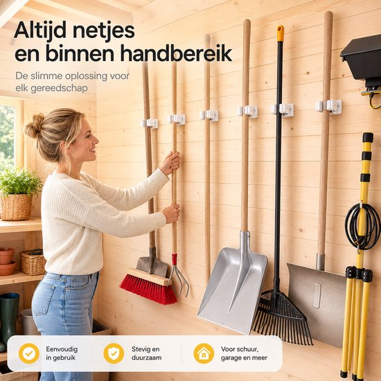 BOTC Bezemhouder - 4 stuks - Schroefboren - RVS - Tuingereedschap Ophangsysteem - Wit van BOTC — afbeelding 4