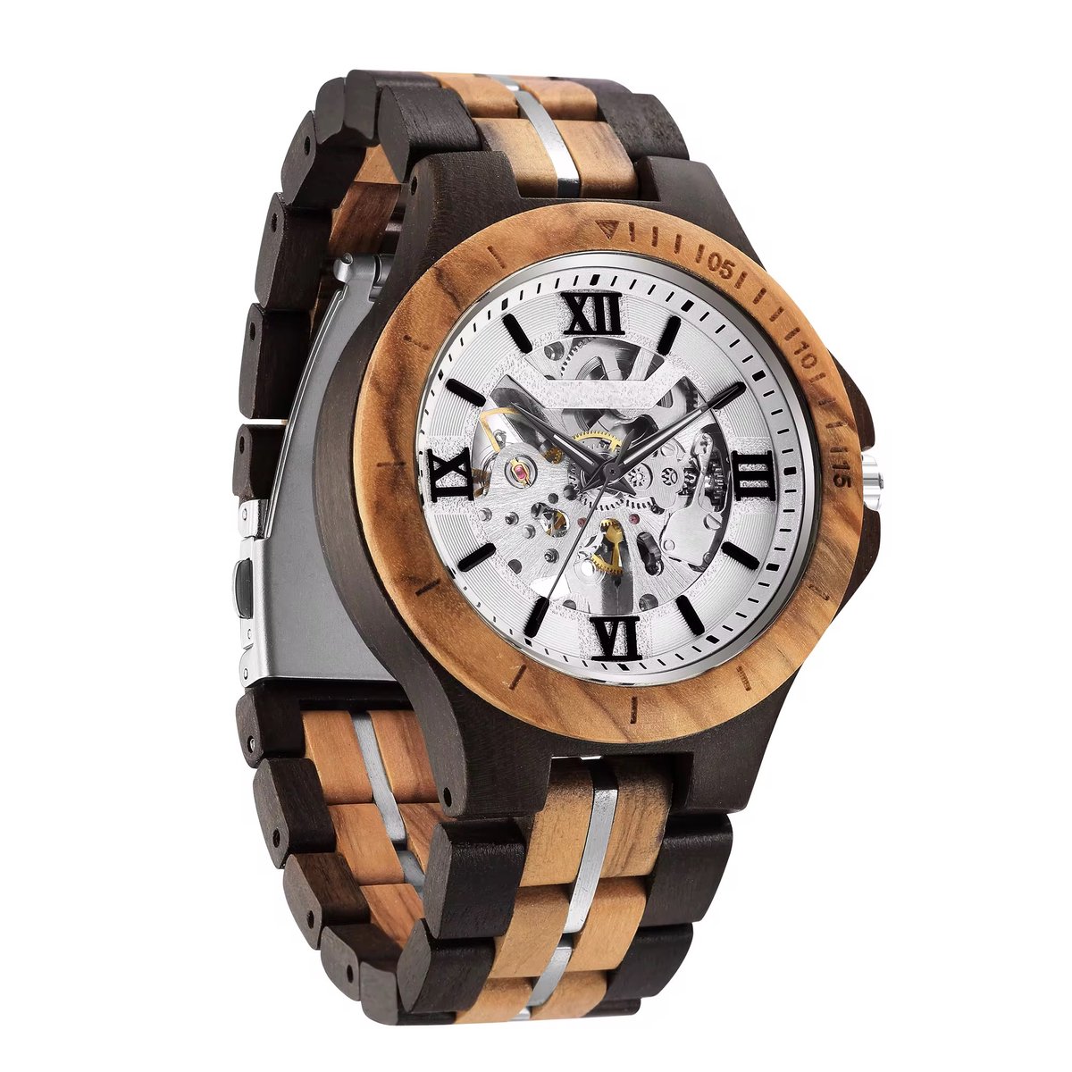 Wood Skeleton Horloge | Waterafstotend | Cadeau Giftbox | Hout & Wit | Automatic Horloges | Automatisch Watchwinder | Skeleton Herenhorloge